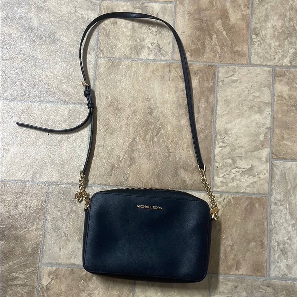 Michael Kors Navy Crossbody Bag with Gold Accents